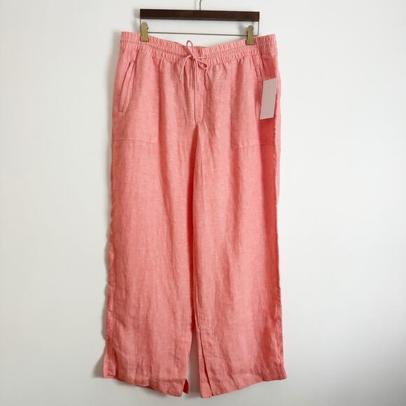 ATHLETA Retreat Linen Wide Leg Pants Peach Sunset 16 - Picture 4 of 12